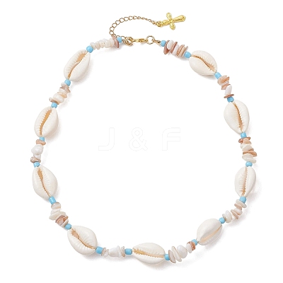 Ocean Natural Cowrie Shell & Chip & Glass Seed Beaded Necklaces NJEW-JN05848-1