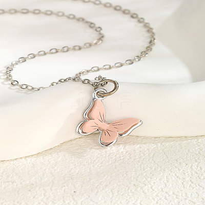201 Stainless Steel Acrylic Butterfly Pendant Cable Chain Necklaces for Women WGBABBD-06-1