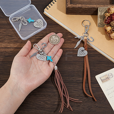 3Pcs Alloy & Synthetic Turquoise & Faux Suede Cord & Flat Imitation Leather Pendant Decorations HJEW-BC00122-1
