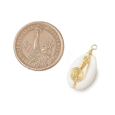 2Pcs 2 Colors Natuarl Cowrie Shell Vortex Copper wire Warpped Pendants PALLOY-JF03319-1