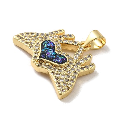 Rack Plating Brass Micro Pave Cubic Zirconia Pendants KK-D088-01G-1