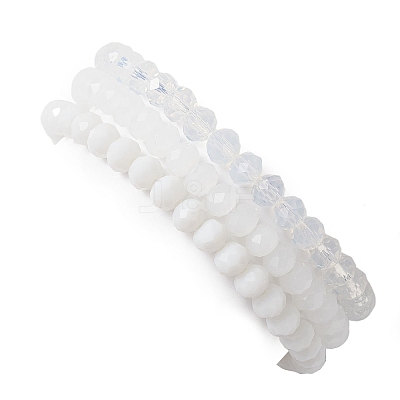 3Pcs Faceted Imitation Jade & Opaque Glass Rondelle Beaded Stretch Bracelets for Women BJEW-JB12563-07-1