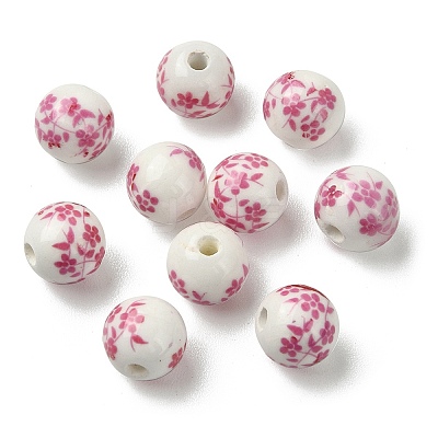 Handmade Printed Porcelain Round Beads PORC-YW0001-05B-1