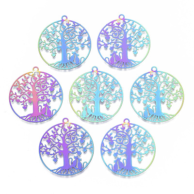 Ion Plating(IP) 201 Stainless Steel Filigree Pendants STAS-T057-21-1