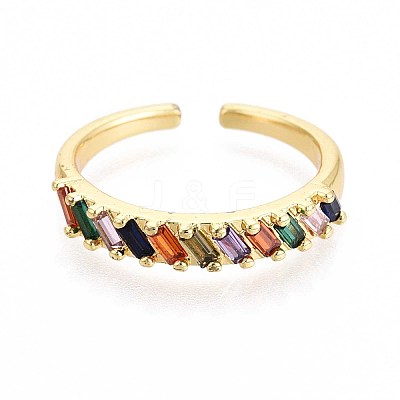 Brass Micro Pave Cubic Zirconia Cuff Rings for Women KK-T071-75G-1