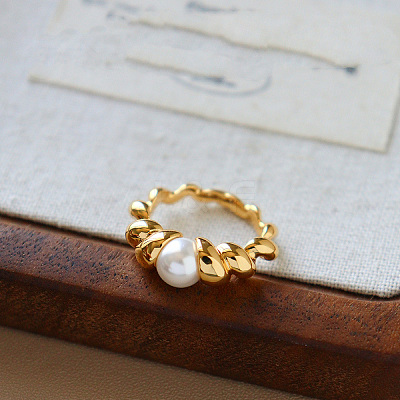 Twist Brass & Plastic Pearl Finger Rings WG278BB-01-1