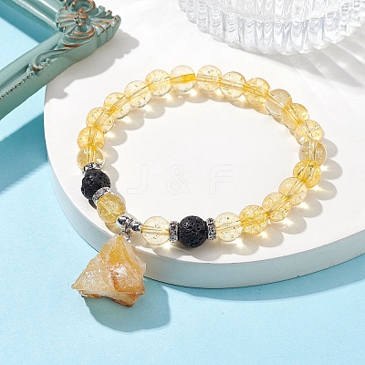 Natural Yellow Quartz Beaded Stretch Bracelets BJEW-JB10070-04-1