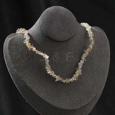 Natural Supper 7 Rutilated Quartz Chip Beaded Necklaces for Men Women NJEW-G159-01H-1