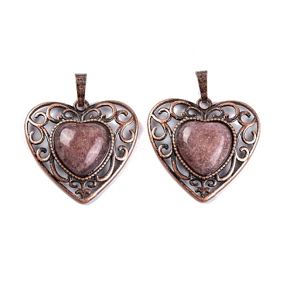 Natural & Synthetic Mixed Gemstone Peach Love Heart Pendants G-G158-01-AB-1