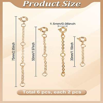 6Pcs 3 Styles Brass Cable Chain Chain Extender FIND-LP0003-51G-1