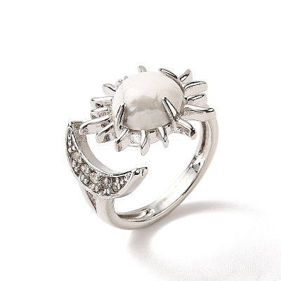 Natural Howlite Sun & Moon Open Cuff Rings RJEW-K241-01P-05-1