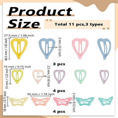 11Pcs 3 Styles Heart & Butterfly Spray Painted Iron Snap Hair Clip for Girls PHAR-LP0002-03-1