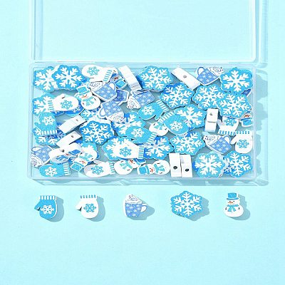 60Pcs 6 Styles Christmas Theme Printed Wood Beads WOOD-FS0001-33-1