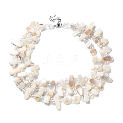 Boho Glass & Dyed Natural Shell Beaded Chips 3 Layer Necklaces for Women NJEW-H047-01B-1