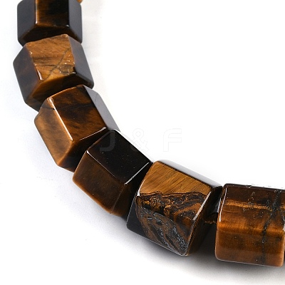 Natural Tiger Eye Hexagon Prism Graduated Beaded Necklaces for Women Men NJEW-K388-03P-1