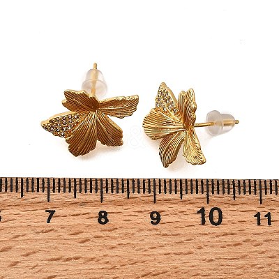 Flower Brass Micro Pave Cubic Zirconia Stud Earrings EJEW-B148-08C-G-1