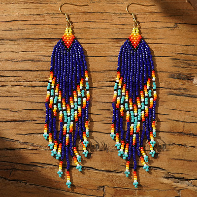 Bohemian Handmade Glass Seed Beads Arrow Tassel Dangle Earrings ZN2273-3-1