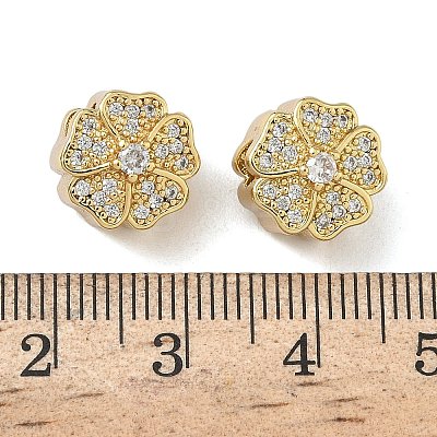 Brass Micro Pave Clear Cubic Zirconia Beads KK-L257-29G-1