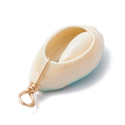 Printed Natural Cowrie Shell Pendants PALLOY-JF03991-1