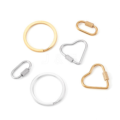 6Pcs 6 Styles 304 Stainless Steel Split Key Rings STAS-TA0003-46-1