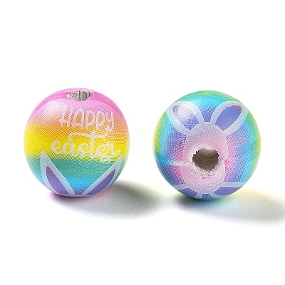 Easter Theme Printed Wood European Beads WOOD-M010-02B-1