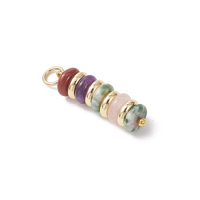 Natural Green Aventurine & Rose Quartz & Lemon Jade & Red Jasper & Jade & Synthetic Malachite & Brass Disc Pendants PALLOY-JF04941-1