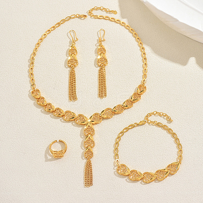 Vintage Alloy Hollow Geometric Tassel Bracelets & Earrings & Necklaces & Rings Sets for Women EH2785-1