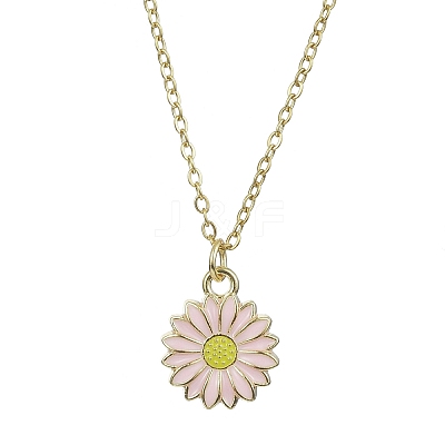Alloy Enamel Sunflower Pendant Necklace with 304 Stainless Steel Chains NJEW-JN04412-01-1