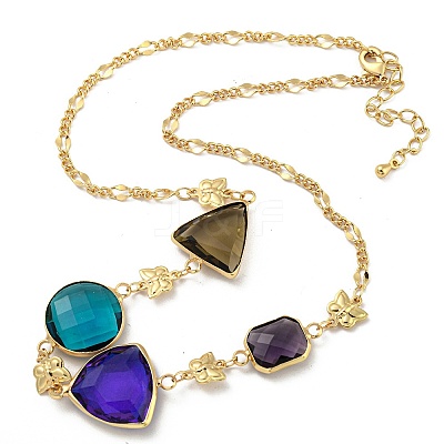 Faceted Triangle & Round & Rectangle Glass Beads Bib Necklaces NJEW-R263-18G-1