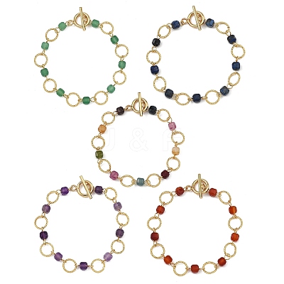 Natural Mixed Gemstone & Brass Open Jump Rings Link Bracelets for Women BJEW-JB14116-1