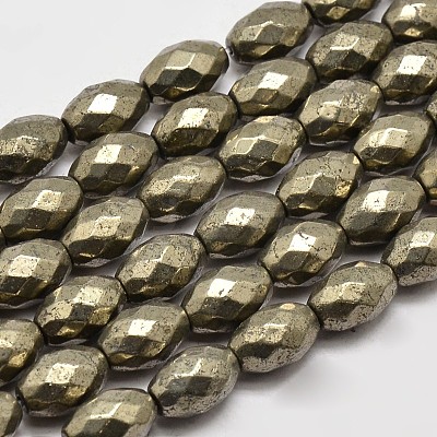 Natural Pyrite Barrel Beads Strands G-F197-04-8x12mm-1