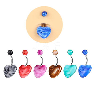 6Pcs 6 Colors Heart Acrylic Curved Barbell Belly Rings FS-WG8852E-01-1