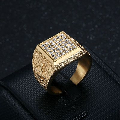 304 Stainless Steel Micro Pave Cubic Zirconia Finger Rings for Men FS-WG6EF44-02-1