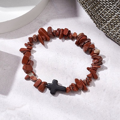 Natural Red Jasper Chips Stretch Bracelets for Women Men BJEW-JB11341-03-1