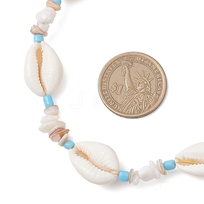 Ocean Natural Cowrie Shell & Chip & Glass Seed Beaded Necklaces NJEW-JN05848-1