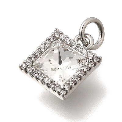 Brass Micro Pave Clear Cubic Zirconia and Glass Pendants KK-N289-04P-1