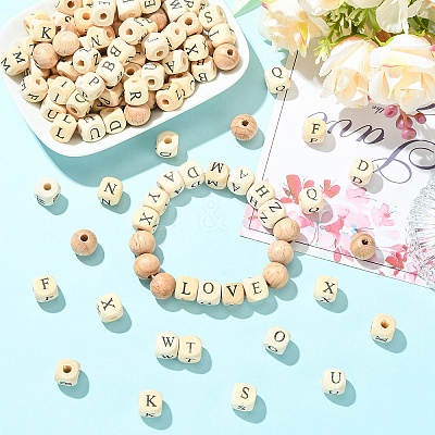 310Pcs 27 Styles Printed Natural Wood Beads WOOD-YW0001-84-1