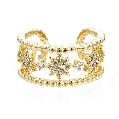 Cubic Zirconia Star Open Cuff Ring RJEW-N037-006A-1