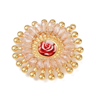 304 Stainless Steel and Resin Flower Pendants STAS-R170-03G-02-1