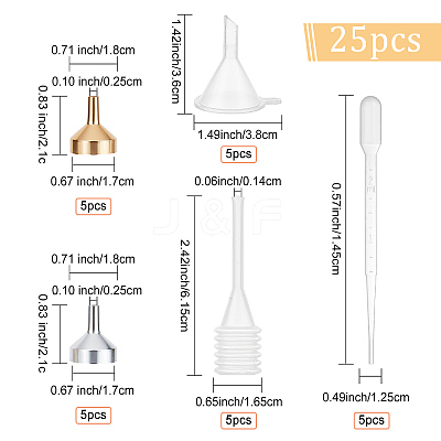 25Pcs 5 Style Aluminum Funnels AJEW-GF0005-68-1