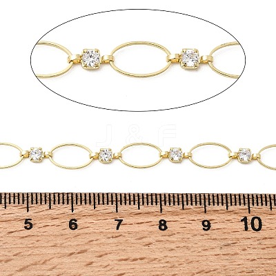 Handmade Brass Pave Clear Cubic Zirconia Oval Link Chains CHC-G027-02LG-1