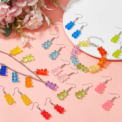Bear Resin Pendant Necklaces & Beaded Bracelets & Dangle Earrings SJEW-AN0001-36-1