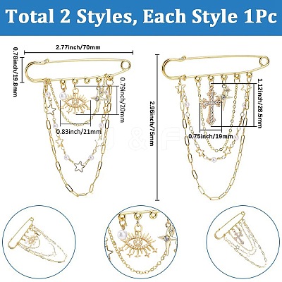 2Pcs 2 Styles Steel Brooches JEWB-BM0001-01G-1