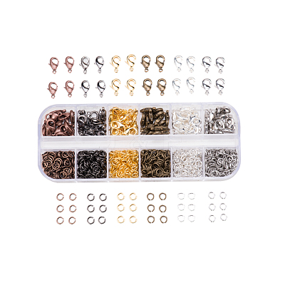 6 Colors Lobster Claw Clasps and 6 Colors Open Jump Rings Brass for Jewelry Making KK-PH0014-01-1