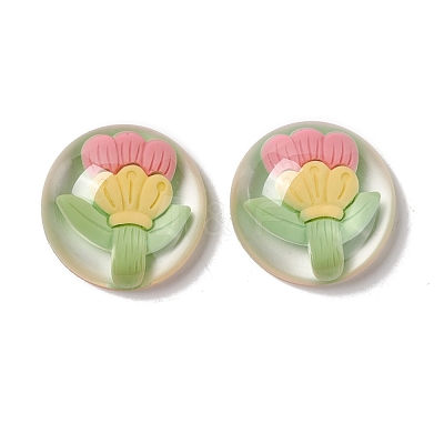 Transparent Flower Resin Cabochons RESI-G034-B06-1