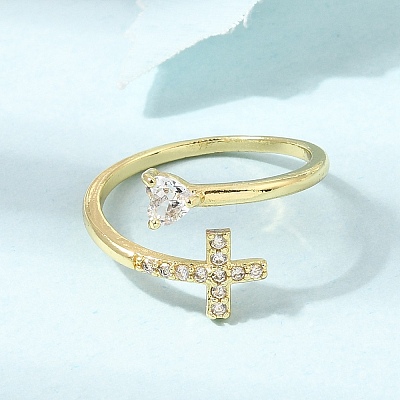 Adjustable Brass Micro Pave Cubic Zirconia Cuff Open Rings CU-CBABA66-05G-1