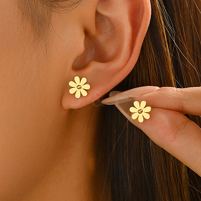 201 Stainless Steel Daisy Flower Stud Earrings for Women BX8751-1