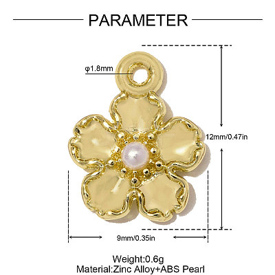 Zinc Alloy with ABS Plastic Imitation Pearl Charms AL-OY001-34G-1