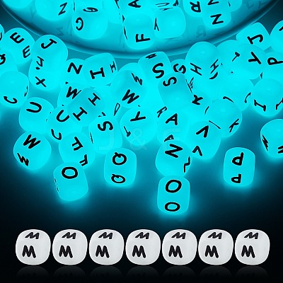 20Pcs Luminous Cube Letter Silicone Beads 12x12x12mm Square Dice Alphabet Beads with 2mm Hole Spacer Loose Letter Beads for Bracelet Necklace Jewelry Making JX437M-1