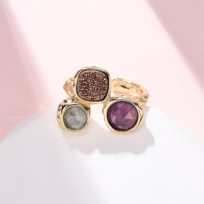 Natural Amethyst/Korean Jade/Agate Germ Cuff Rings RJEW-M076-05G-06-1